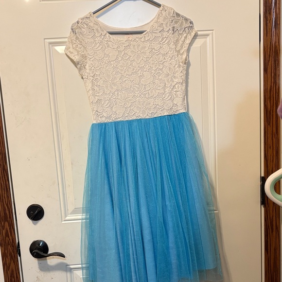 Just Kids Inc Other - Girls White Lace and Blue Tulle Girls Formal Dress